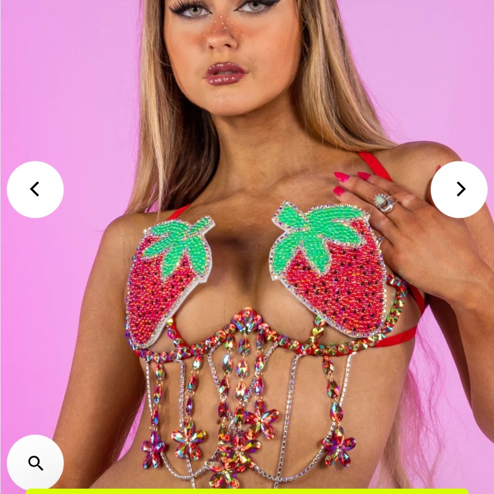 Strawberry Sequin Bra Top - Red & Green